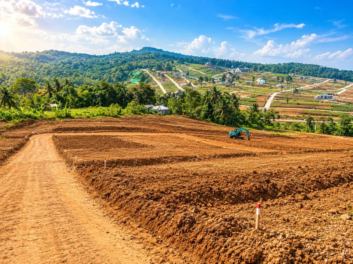 Foto asli area kavling dan jalur jalan tanah di Harmoni Hanjawong Village